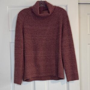 Cozy Ribbed Cowl Neck Sweater in Mauve